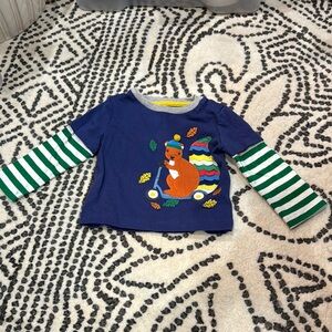 Kids Blue Squirrel Shirt with Striped Sleeves
